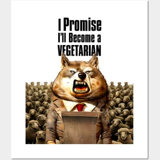 Wolf's Broken Promises: I Promise, I'll Become a Vegetarian on a light (Knocked Out) background Posters and Art